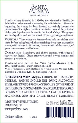 Rear label of the 2006 Carmenere