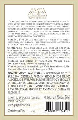 Rear label of Carmenere