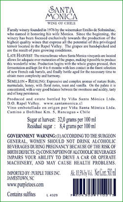 Rear label of Late Harvest Semillon - Riesling